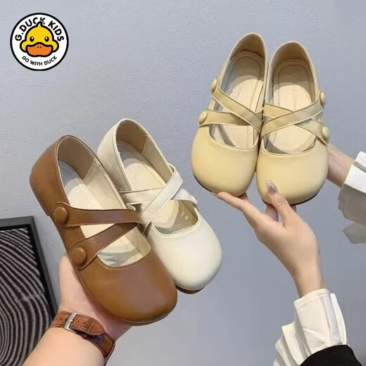 G.duck Little Yellow Duck Girls' Small Leather Shoes 2026 Spring and Autumn New Girls Lolita Peas Shoes Sweet Mary Jane Princess Shoes White It is recommended to add 1CM to the foot length when ordering 32 Inner length 19.6CM