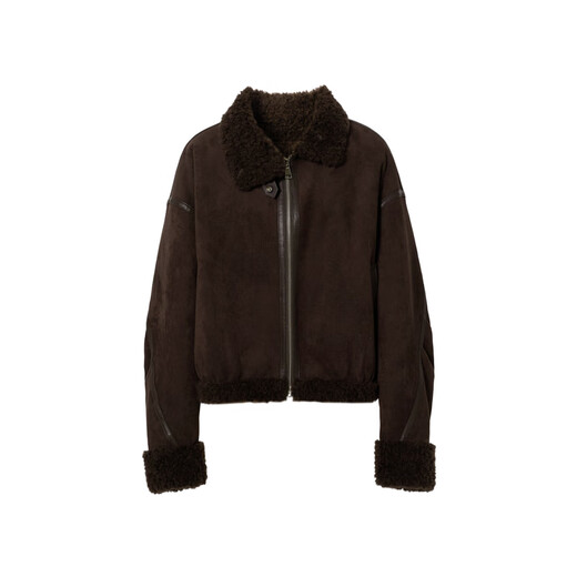 Eifini (eifini) Eifini fur integrated fashion splicing design brown suede jacket for women 2025 autumn new sandstone brown M 105-120Jin Jin is equal to 0.5 kg