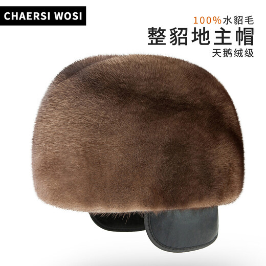 Charles Worth winter full mink fur hat men's mink fur beret ear protection plus velvet middle-aged and elderly gentleman's hat black L (55-56cm)
