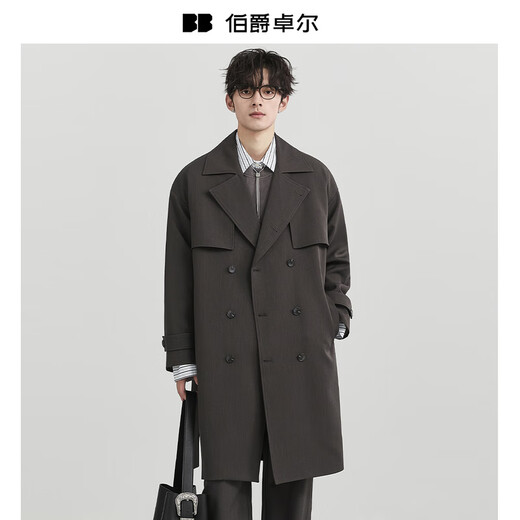 Earl Dowl [Heat/Anti-wrinkle] Commuter Wind Coat Men's Mid-Length Double Breasted Coat Jacket Men's 2025 Fall New Tuscany [II Generation Upgrade-Heat/Anti-Wrinkle] L (175)