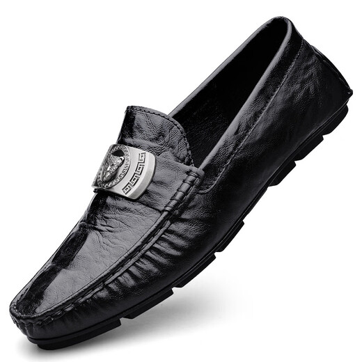 Ink kiss him and her live broadcast crocodile pattern beans shoes lazy driving shoes British casual men's leather shoes cowhide 15888 black 38