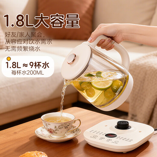 SUOBQ genuine health kettle, fully automatic large-diameter tea kettle, 1.8L, large capacity, multi-functional 316 stainless steel thermal insulation tea kettle, constant temperature kettle, electric kettle, 304 food grade, thickened borosilicate glass 1.8L