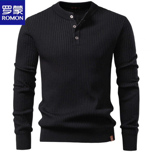 ROMON 2025 New Autumn and Winter Heavy Retro Men's Stand Collar Knitted Sweater Men's Jacket Henry Collar Knitted Sweater Anti-pilling Black S 115-130Jin Jin is equal to about 0.5 kg