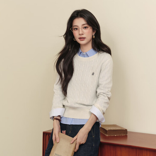 Shi Fanli (S EIFINI) Meng Ziyi's same style 2026 spring special new color embroidered cable knit cardigan all wool old money style sweater cardigan off-white M