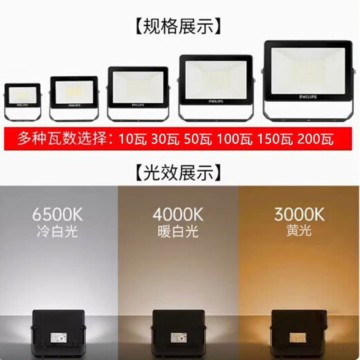 Philips (PHILIPS) high power LED floodlight 100W waterproof IP65 outdoor outdoor floodlight factory factory courtyard lighting billboard projection light white light 6500K