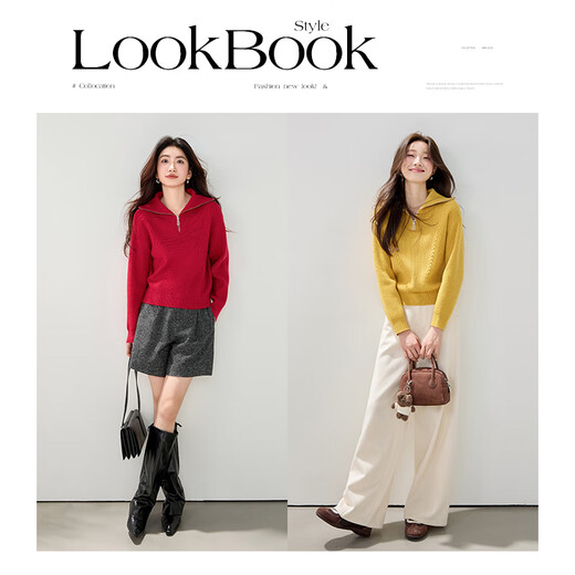 Osha Nuanyang Knitted Navy Neck Sweater Women's Winter New Lazy Retro Cable Sweater Top Yellow S