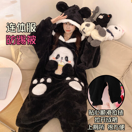 Sweet Fish Pie Big Star Hooded Nightgown 2025 Winter Girls Cartoon Coral Fleece One-piece Women's Plush Thickened Plush Home One-piece Fleece MQ 5412 Pie Big Star S Height 143-153 Weight 70-85 Jin Jin is equal to 0.5 kg
