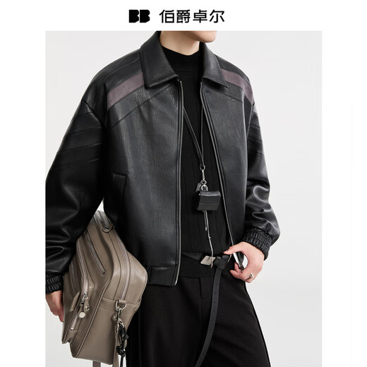 Piaget Zall Fashion Color Block Faux Leather Jacket Men's 2025 Autumn New Commuting Leather Jacket Coat Men E531422 Moon Night Black S (165)