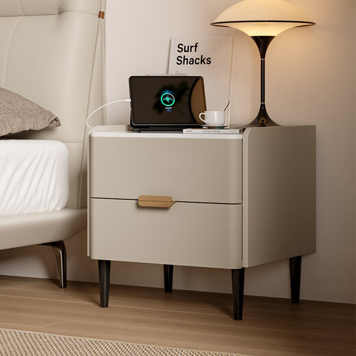 KUKA Schlafzimmer-Nachttisch im italienischen Stil mit zwei Schubladen und Stauraum 7996 Haoyue Weiß + Flaggschiff-Nachttisch aus weißem Schiefer