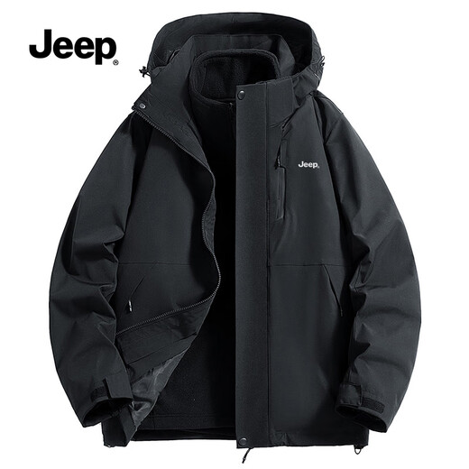 Jeep (JEEP) assault jacket for men and women, three-in-one two-piece set, warm, windproof and velvet jacket, Phantom Black L