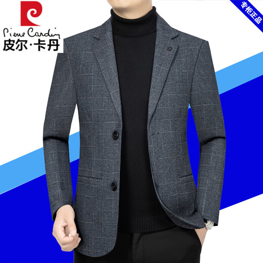Pierre Cardin genuine high-end woolen suit men's 2025 spring and autumn new coat middle-aged casual slim suit top navy blue 725T (free - freight insurance) XL 180 suitable for 135--155Jin Jin equals 0.5 kg