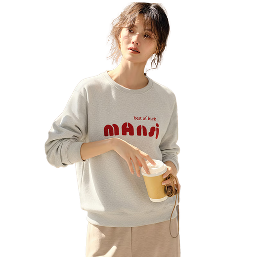 她享加绒卫衣女休闲百搭毛巾绣刺绣上衣冬季短款套头衫外套 T54W108