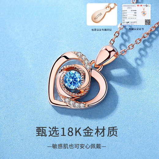 Ji Sifan Light Luxury Necklace Women's Eternal Heart Rose Gold Jewelry Valentine's Day Anniversary Birthday Gift for Girlfriend and Wife Rose Gold Blue Diamond Topaz