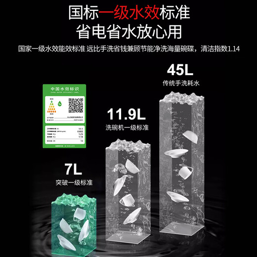 FamilyMart 13 sets of built-in large-capacity dishwashers for home use, fully automatic hot air drying, first-class water-effective UV ultraviolet sterilization, 13 sets of independent drying + 25000Pa pressure washing, built-in black