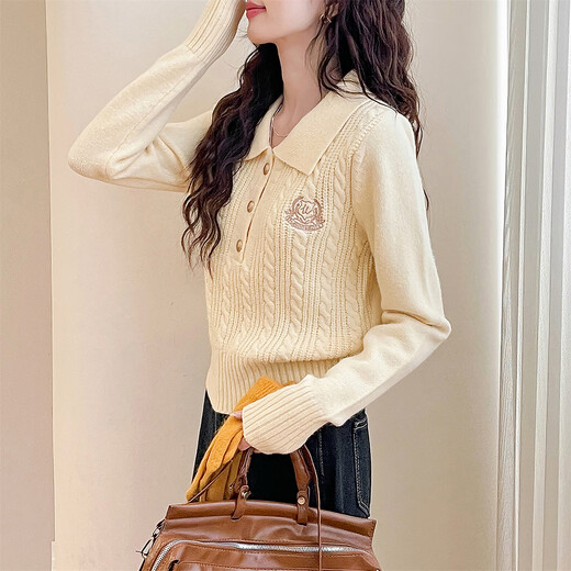 TonLion 2025 Autumn and Winter Women’s College Style Embroidered Design Lapel Pullover
