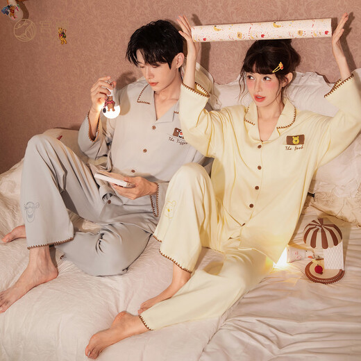 Gong Die Light and Soft Disney Puff Bear Couple Pajamas Women's Spring and Autumn Long Sleeve Men's Homewear Set