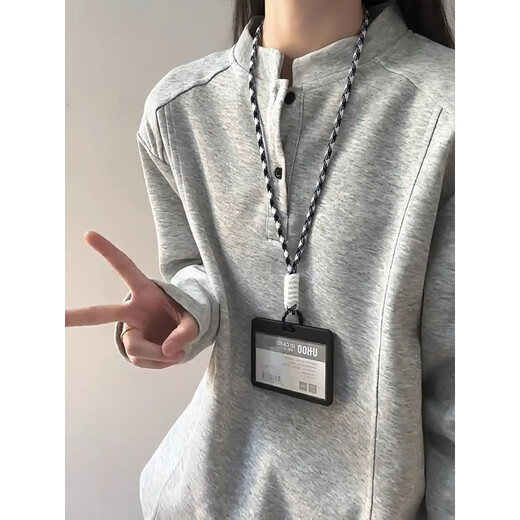 QuMiLe American-style right-shoulder Henry collar sweatshirt for men in autumn with design sense deconstructed splicing polo bottoming shirt loose casual long-sleeved light gray XL