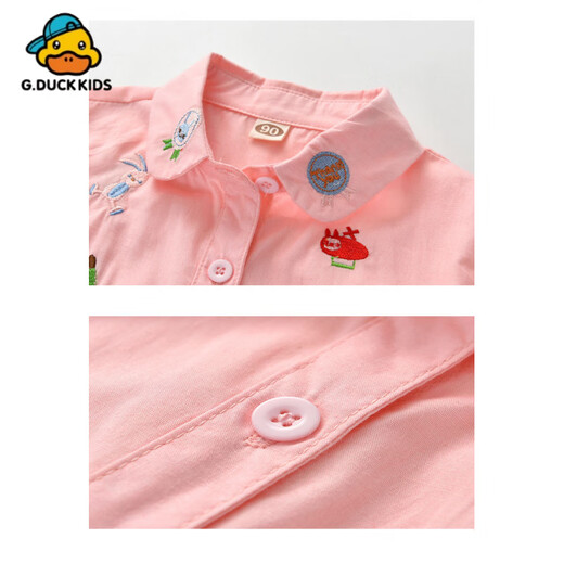 G.duck Girls' Shirt 2025 Spring and Autumn Fashionable Children's Clothing Children's Shirt Long Sleeve Thin Cotton Top Girls Korean Style Trendy Pink 90 cm
