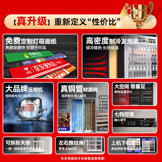 喜莱盛 展示柜冷藏移动门 饮料柜滑门商用冰箱立式保鲜柜便利店超市冰柜啤酒柜冷饮柜 双门-滑动门 高端黑688L 风冷