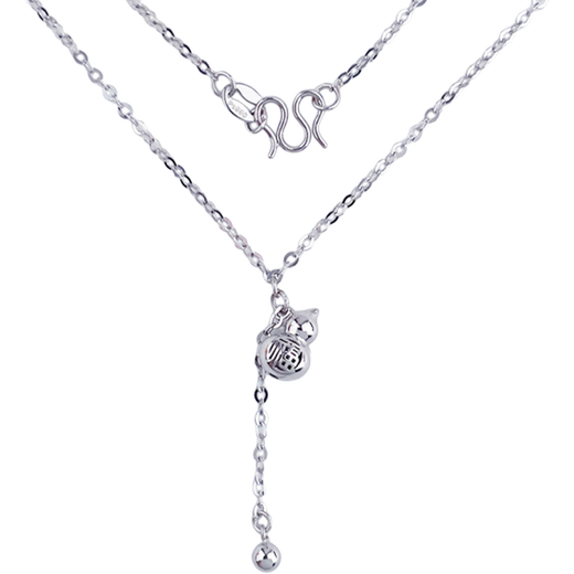 Lao Fengxiang platinum hollow adjustable fortune and fortune double to gold beads tassel fortune gourd set chain platinum jewelry white gold about 3.93g