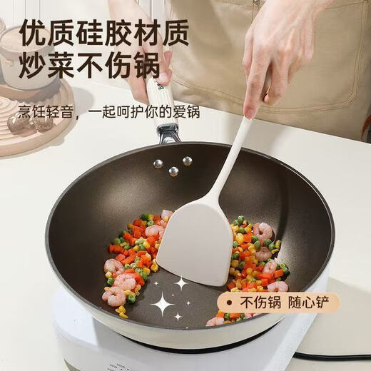 Silicone spatula, cooking spatula, non-stick pan, special household extended food grade high temperature resistant spoon kitchen utensil set, extended handle, maternal and child grade silicone - spatula + spoon