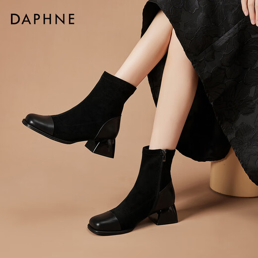 Daphne short boots for women 2025 new autumn and winter French high-heeled slim boots with temperament and versatile Martin boots for women black 37