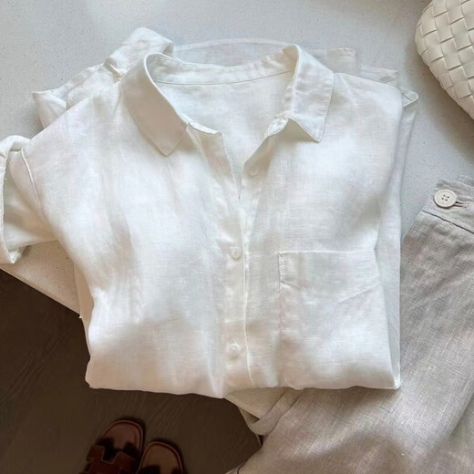 [Linse Sensing White Shirt] Summer Summer Fin Loose Slimming Sun Protection Tops pour les femmes, nouveaux styles de vêtements autonomes blancs L