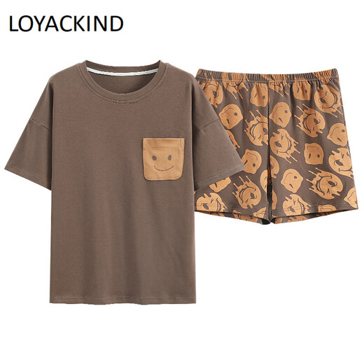 LOYACKIND Pyjamas für Damen, Sommer, Baumwolle, dünn, niedlich, koreanischer Stil, Student, kurzärmelig, Zweierpack, Frühling und Herbst, lockere Sommer-Hauskleidung, Kastanienbraun GXT6636 Bildfarbe 3XL (empfohlen 145–155 Jin Jin entspricht 0,5 kg)