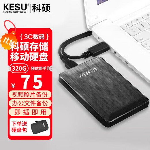 KESU Mobile Festplatte Sicherheitsverschlüsselung USB3.0 High-Speed ​​mechanische Festplatte 2,5 Zoll 320G+ Festplatte stoßfeste Tasche modisch schwarz