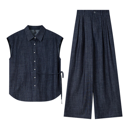 Vanciman rétro Denim Costume pour les femmes en été New Cotton Sans manchette High Wide-Leg-Leg Pant