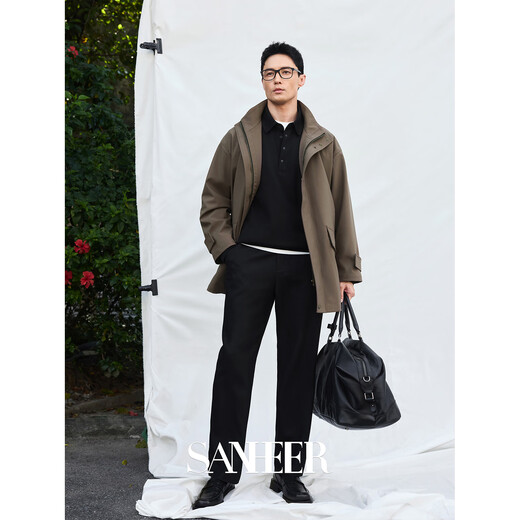 SANHEER Urban Hidden Windproof, anti-wrinkle and easy to care for 2025 autumn and winter silhouette stand-up collar windbreaker jacket DAF215 brown one size larger XL /52