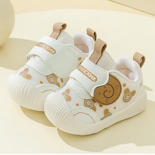 Xi'er toddler shoes for men and women in autumn, non-slip soft sole front shoes, baby shoes, children's shoes, breathable sports toddler shoes, snail, light brown, size 16, inner length 12cm