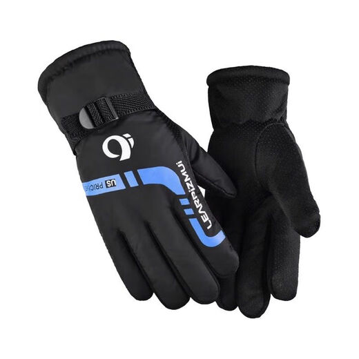 Pioneer Winter Warm Gloves for Men and Women, Windproof, Velvet and Thickened, Electric Vehicles and Motorcycles, Winter Riding to Prevent Cold, Black and Red Velvet, Anti-Slip Pair