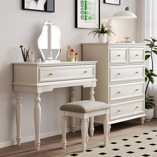 Xiaomi Noble American Solid Wood Chest of Drawers Bedroom Drawer Cabinet French Wall Side Cabinet Storage White American Single Dressing Table Stool Not Included (Table Legs Need To Be Assembled Manually)