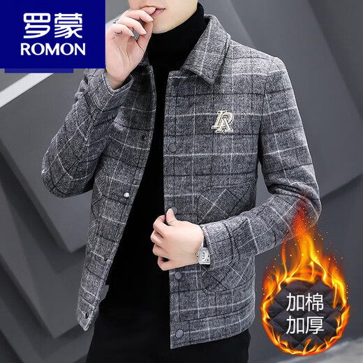 ROMON Wool Men's Short Jacket Padded Thickened Men's 2025 New Spring Autumn and Winter Casual Woolen Jacket 5 Gray 2905 Style Thickened XL 180 (135Jin Jin is equal to 0.5kg -150Jin Jin is equal to 0.5kg)