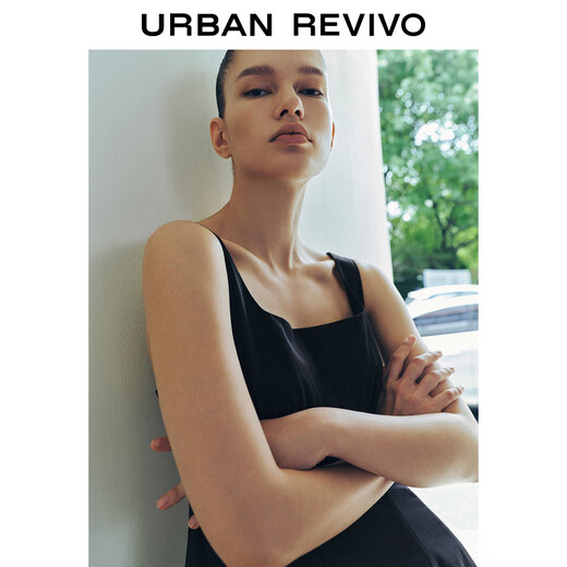 UR2025 summer new style women's fashion casual temperament versatile square collar suspender dress UWM750054 black S