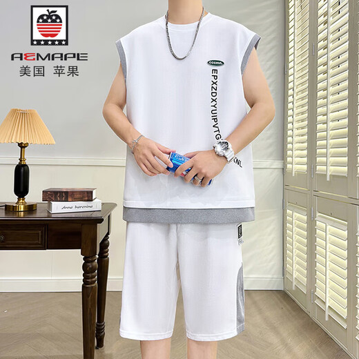 Aemape gefälschte zweiteilige T-Shirt-Herren-Sommeranzug New American Lose Casual Shorts Zwei-teilige runde Hals-vielseitige Kurzärmel Männer 686 hellgrauer Anzug M ca. 90 ~ 115 Jin [Jin gleich 0,5 kg] können getragen werden