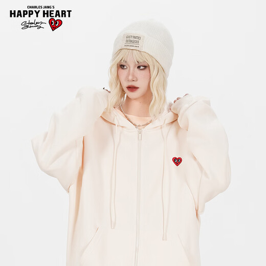 Charles Heart and Wang Churan's same style velvet cardigan hooded sweatshirt for men and women simple top casual jacket light khaki M