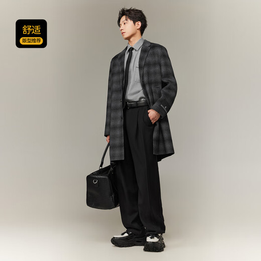 CABBEEN black and gray plaid double-sided woolen coat customized CABBEEN single C exclusive armband winter woolen plaid coat dark gray 56 L /175/50
