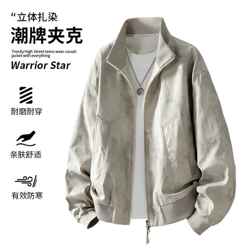 MONPOC tie-dye jacket men's spring, autumn and winter American high street bomber jacket men's clothing MOJ02 khaki XL