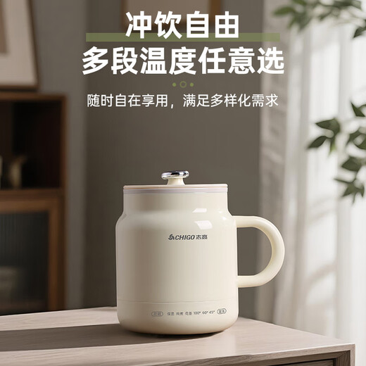 CHIGO Portable Health Cup Electric Kettle Insulation Heating Office Tea Making Multi-Function One-person Household Brewing Scented Tea Off-White 0.8L Smart Touch-Insulated and Anti-scalding Filter Type