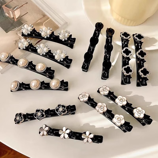 2025 Internet celebrity new pearl rhinestone lazy hair braiding artifact, stylish broken hair hairpin, bangs clip, side hairpin, silver pearl flower, one set