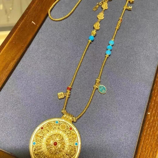 Shantou Lin Village Wei Xue Laopu Eight Treasures Compass Ancient Imitation Sand Gold Pendant Necklace Gold Transfer Beads Enamel Clavicle Chain Gold Weight 52 Grams