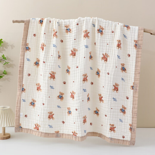 Baby gauze bath towel cover blanket pure cotton absorbent six-layer infant bath towel for newborn children super soft in winter 6-layer gauze wide edge new teddy bear 110*110 1 piece