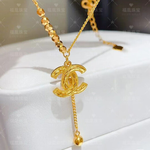 Fuhuang Jewelry 9999 gold Xiaoxiangfeng Bundi bead set chain gold store same style gold-covered silver fashion clavicle chain for Valentine's Day to girlfriend, gold-covered 1.2 grams-Xiaoxiangfeng set chain