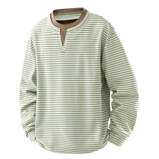 NASA BASE fake two-piece sweatshirt autumn and winter long-sleeved T-shirt for men 2025 new American student trendy brand V-neck Henry shirt bottoming shirt black M