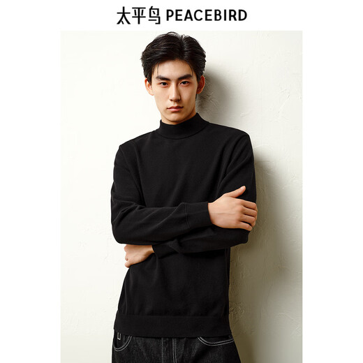 Peacebird men's sweater winter solid color half turtleneck skin-friendly velvet bottoming sweater multi-color warm sweater black second batch L