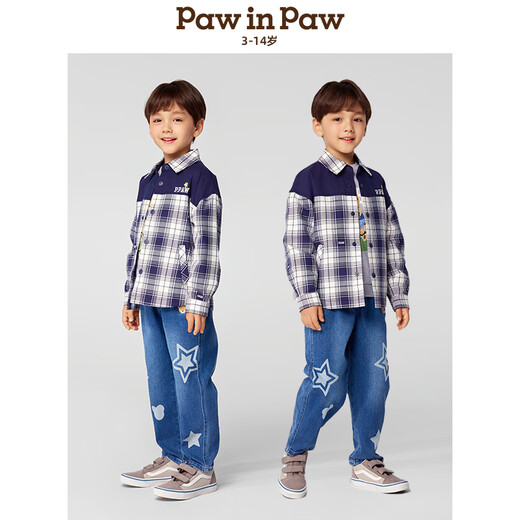 PawinPaw Cartoon Bear Children's Clothing 25th Spring Boys' Plaid Long-Sleeved Shirt PCYAF1213M Mixed Color 120
