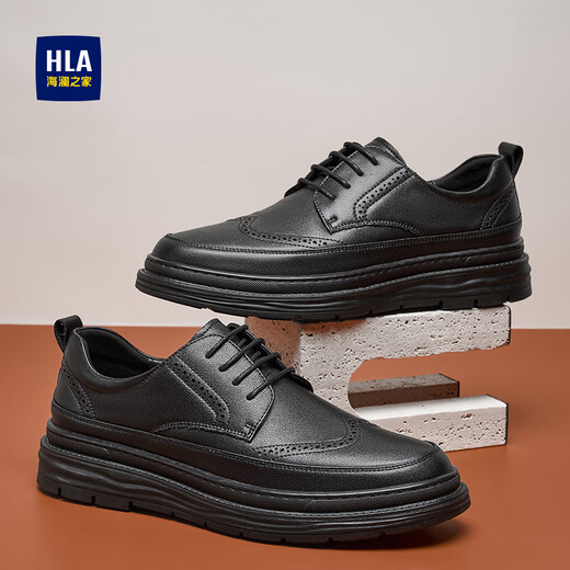 Hai Lan House HLA leather shoes men's brogue breathable business casual shoes men HAAPXM1EAV069 black 41
