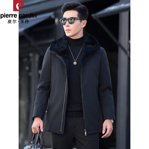 Pierre Cardin middle-aged and elderly mink coat men's fur one-piece fur mid-length mink liner pie overcome thickened dad coat black 4XL 195